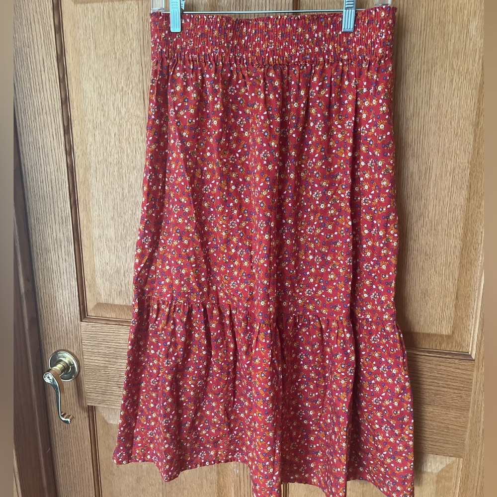 Madewell Red Floral Midi Skirt